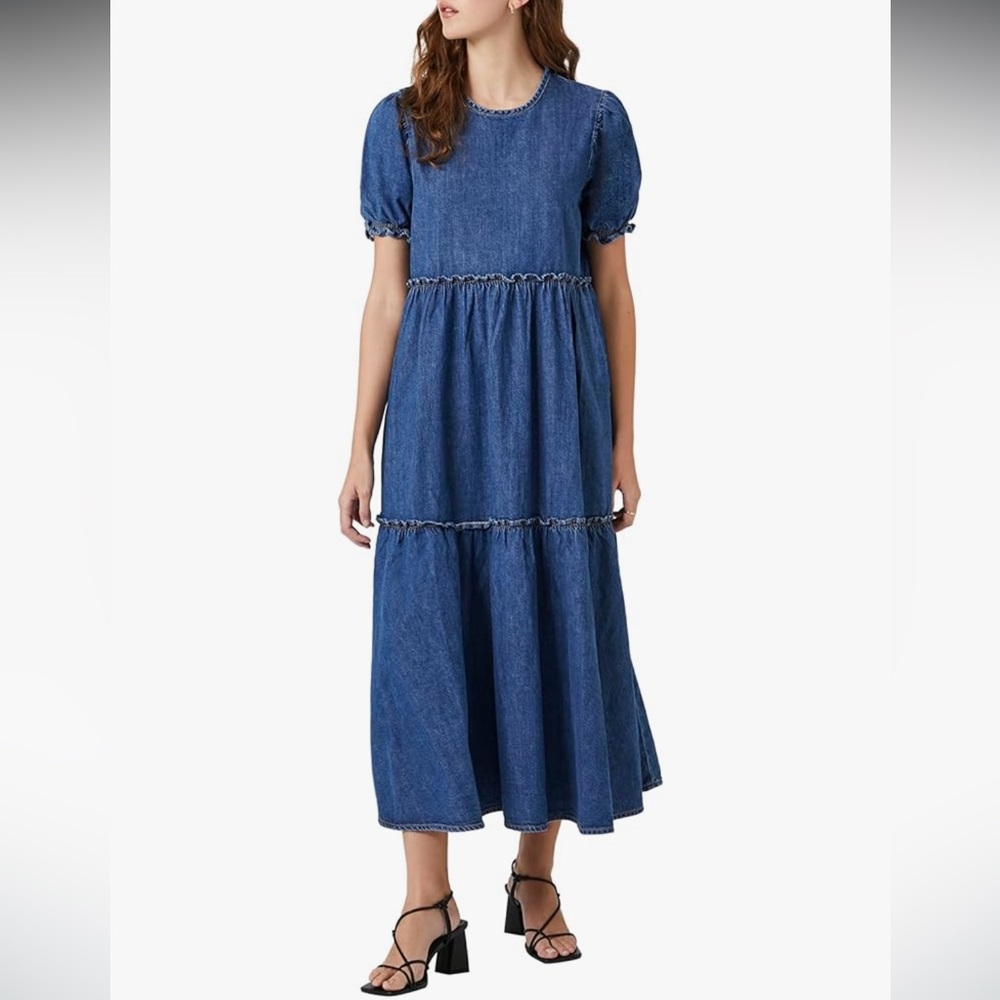 Denim Ruffle Tiered Maxi Dress